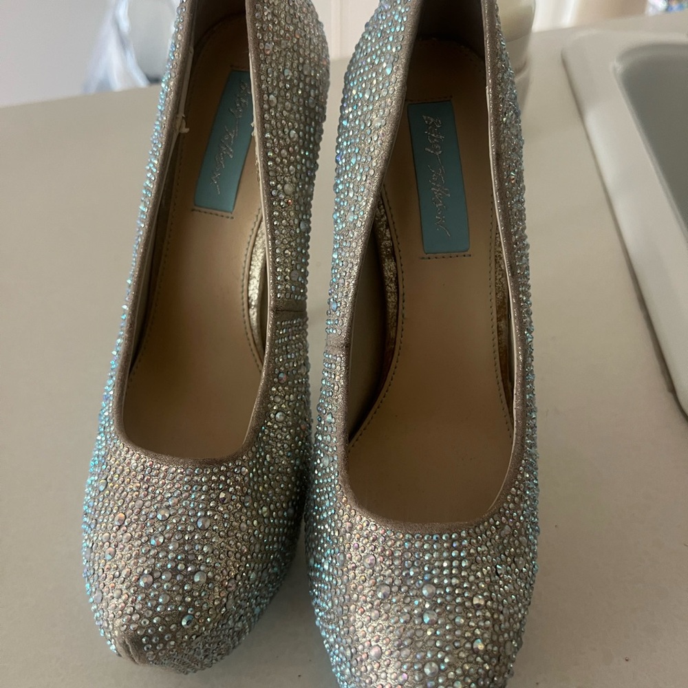 Betsey Johnson Silver Rhinestone Heels